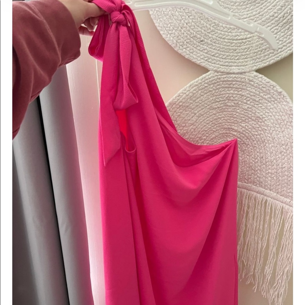 Pink Lily Hot Pink One Shoulder Dress - Picture 3 of 4